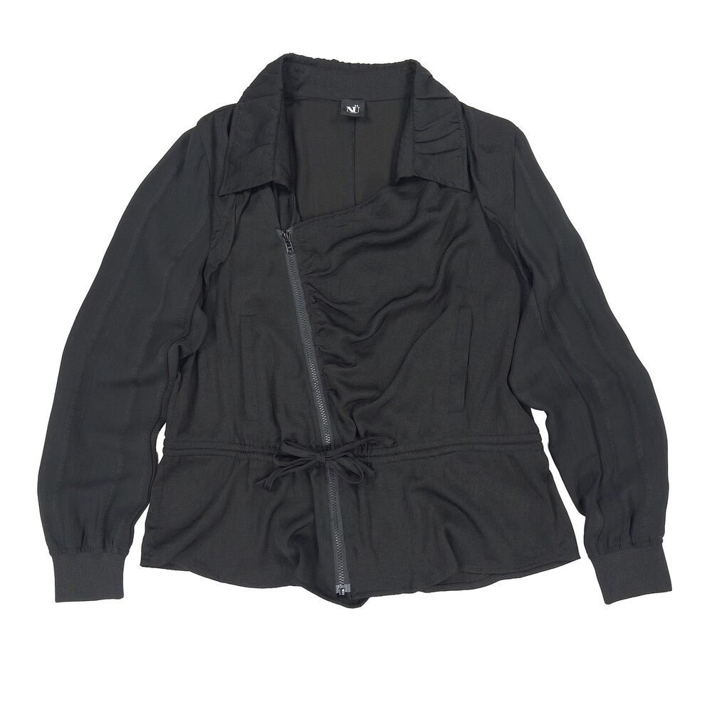NU Denmark Asymmetric Zip Jacket Women XL Black Sheer Arm Avant Garde Artsy Moto